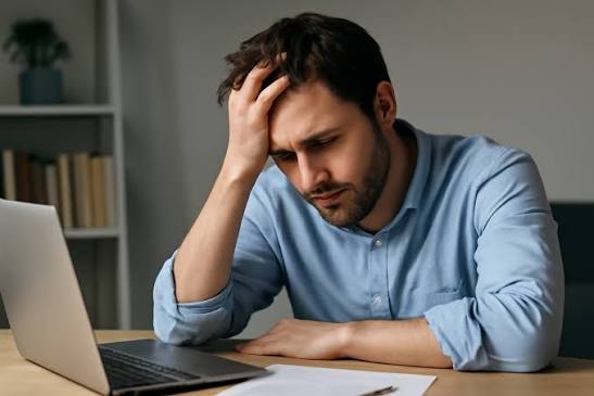 Man depleted at desk — understanding your emotional load score and profile